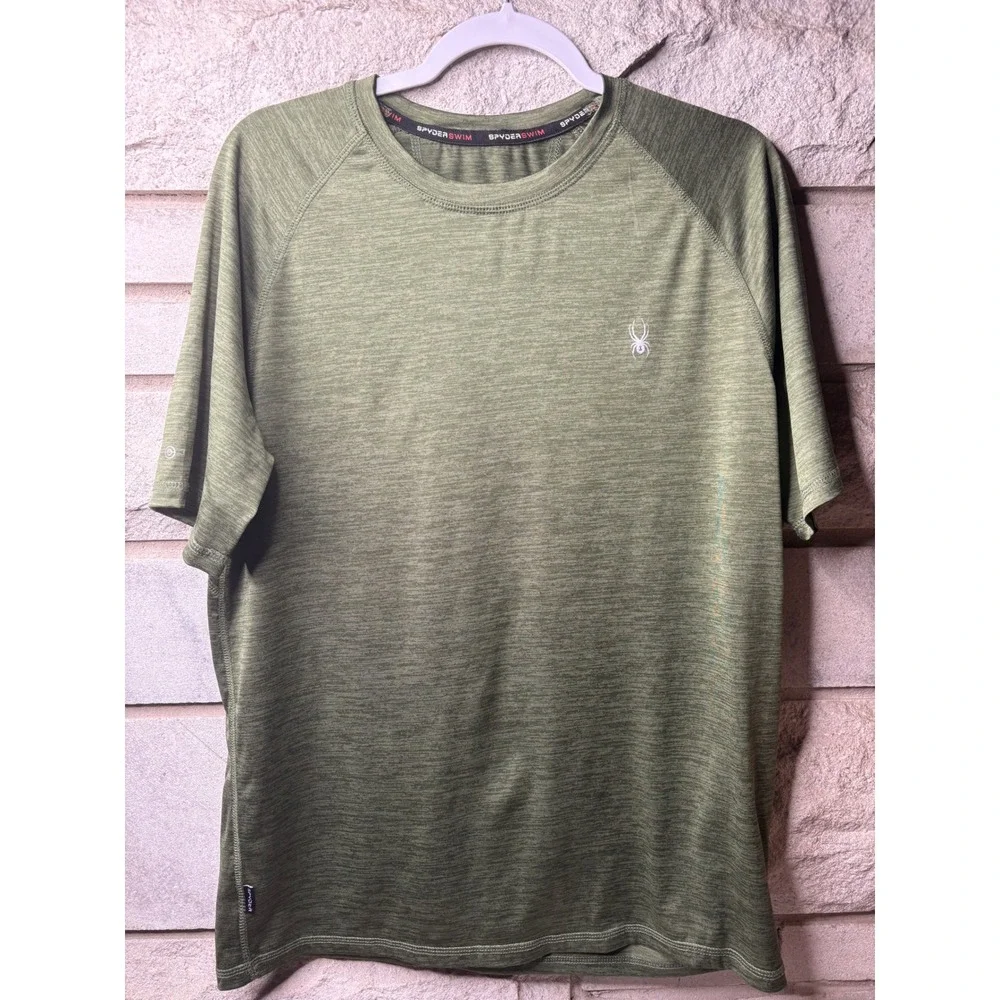 Spyder Mens Rash Guard Swim Shirt Heathered Olive Green UPF 30+ S923154 Medium